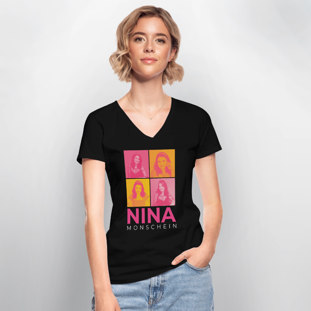 Nina Monschein 'Duocolor' V-Neck T-Shirt, schwarz - black