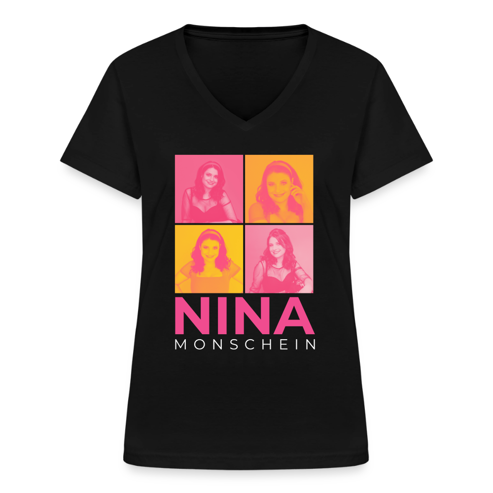 Nina Monschein 'Duocolor' V-Neck T-Shirt, schwarz - black