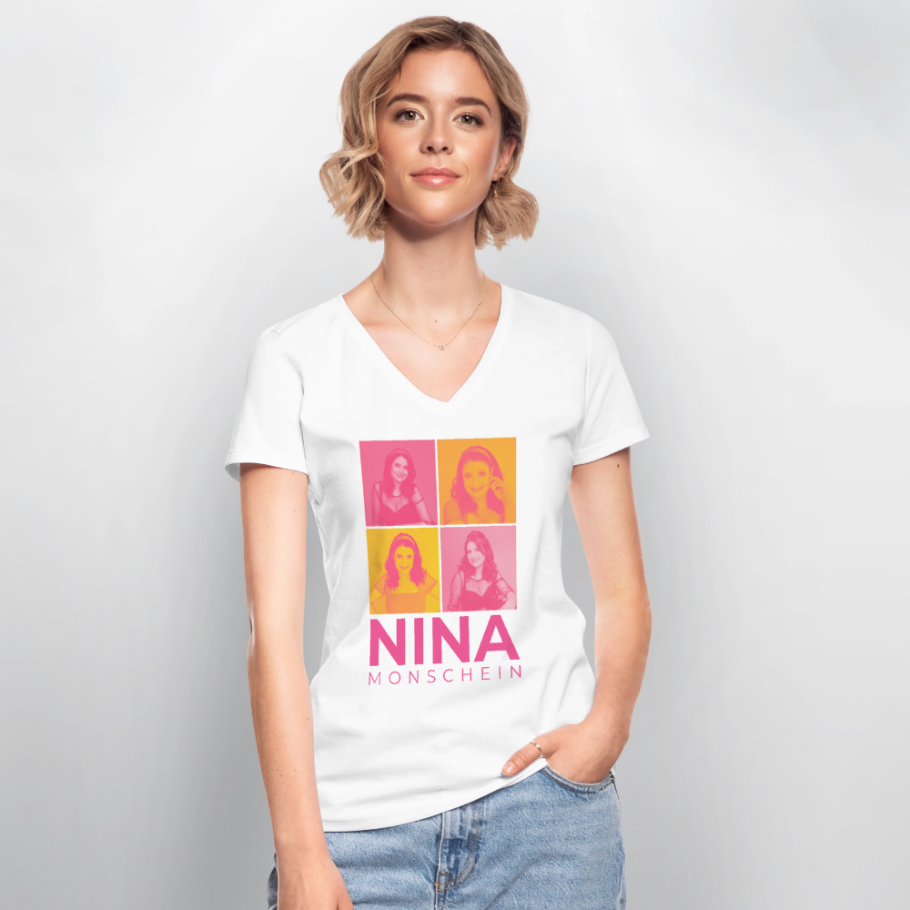 Nina Monschein 'Duocolor' V-Neck T-Shirt, weiß - white
